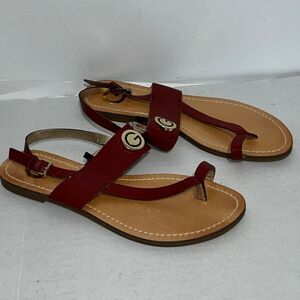 G By Guess Women's Red Tan GGLinta Toe Loop Slingback Flat Sandals Size 7.5